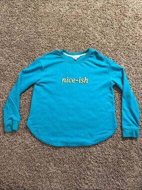 Secret Treasures Teal Crewneck Sweatshirt with Yellow "nice-ish" Script